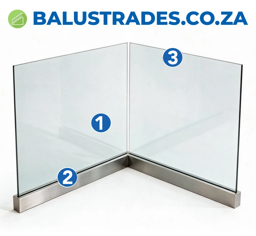 Frameless glass balustrade installed in an aluminium floor channel