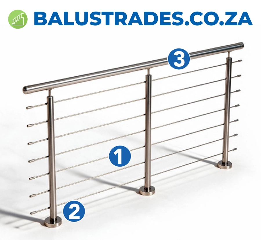 Stainless steel cable balustrade with floor mounted posts