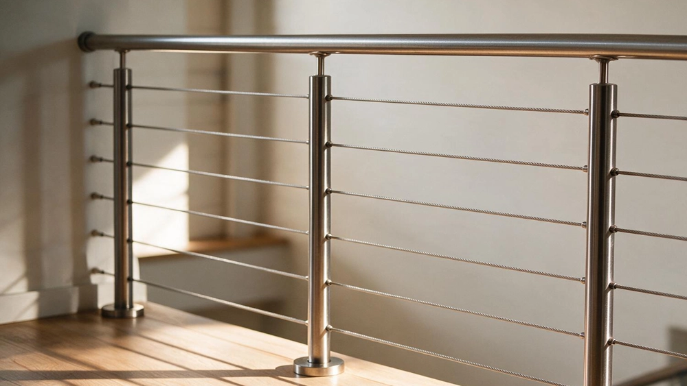 Stainless steel cable balustrades with horizontal wire rope cables