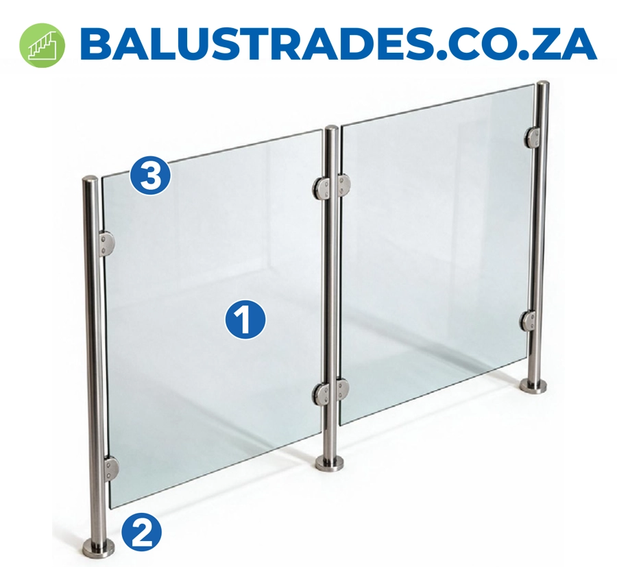 Frameless glass balustrade with floor mounted glass pressure brackets