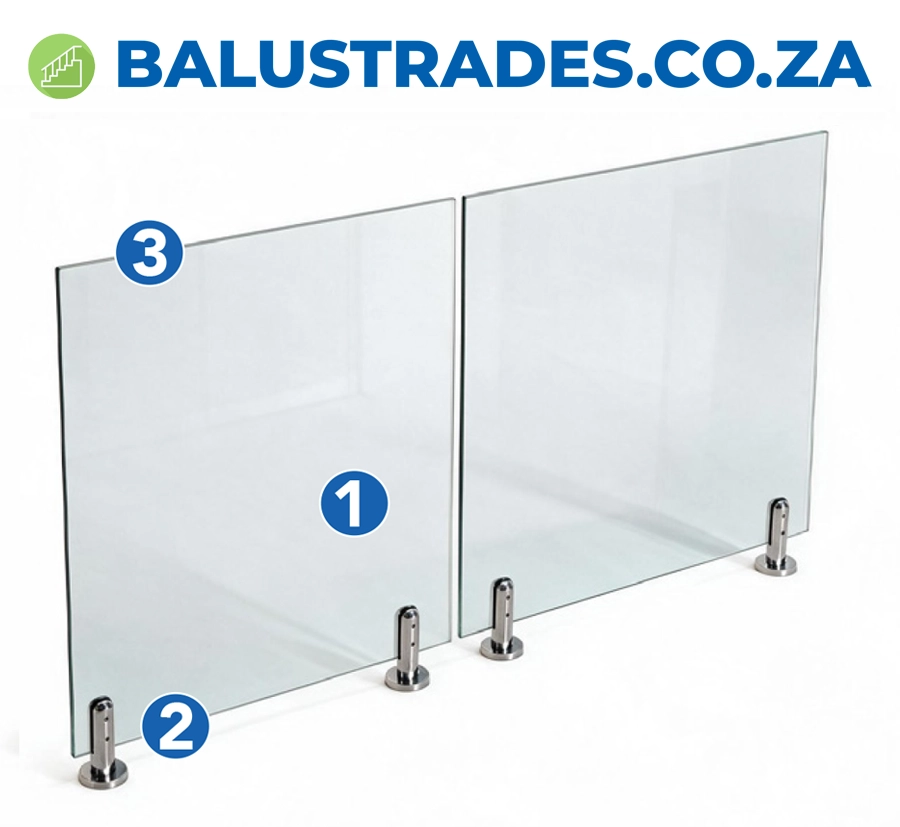 Frameless glass balustrade with round floor mounted spigots