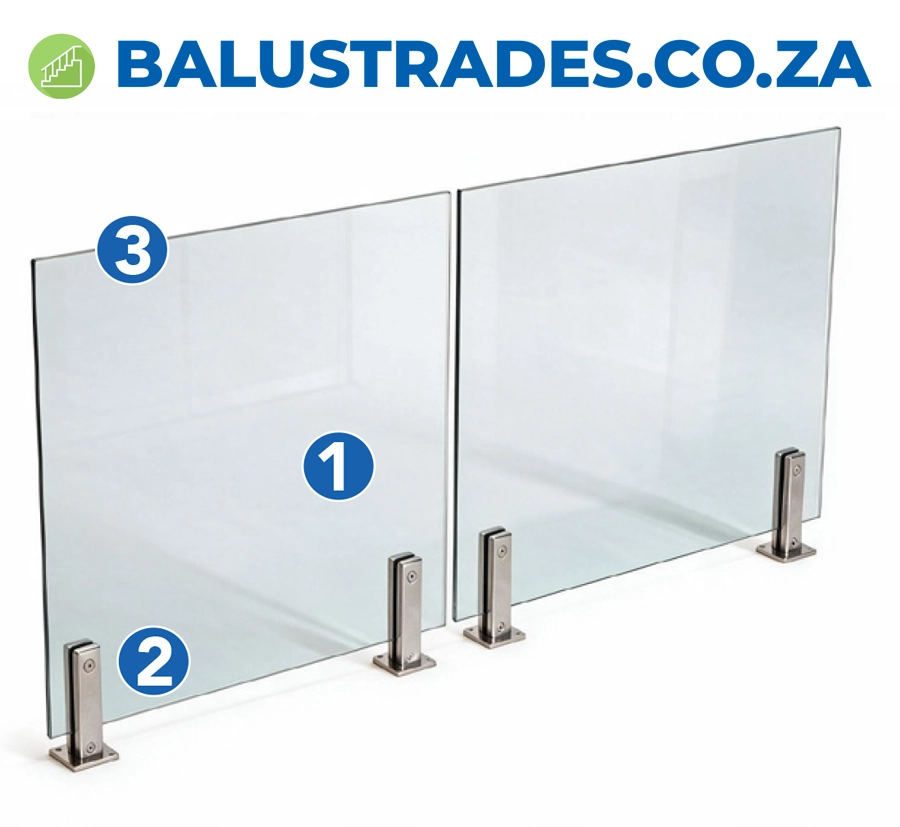 Frameless glass balustrade with square floor mounted spigots