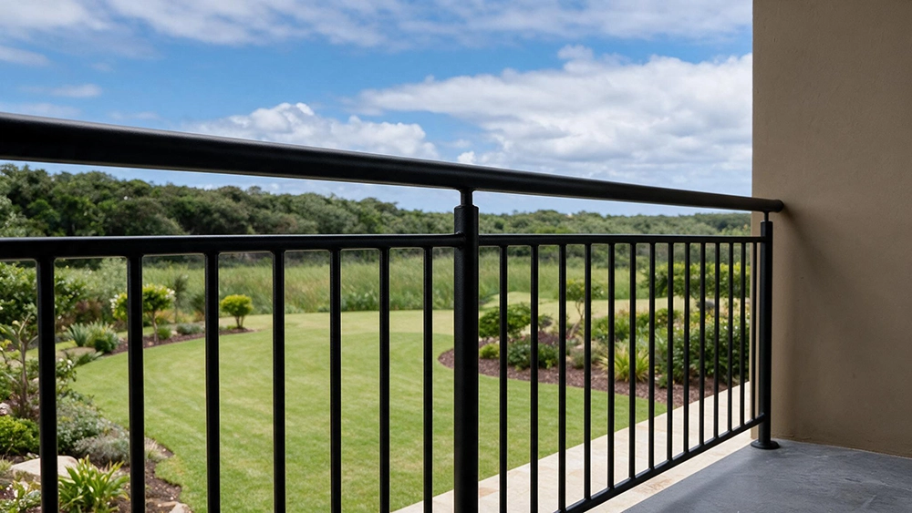Black vertical bar balustrades for balconies and staircases