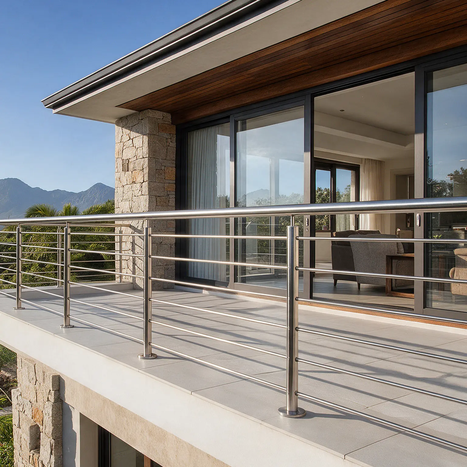 stainless steel and wood balustrade design idea